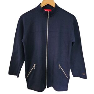 Alain Manoukian T1 Navy Blue Longline Full Zip Cardigan Sweater Small